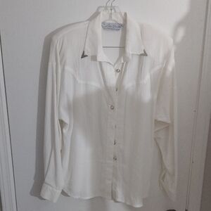 Vintage White Western-Style Button-Down Blouse